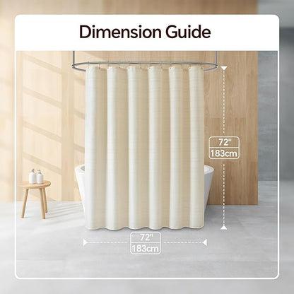 TURKIO Cream Shower Curtain Waffle Weave Shower Curtain Neutral Striped Fabric Shower Curtains for Bathroom (72Wx72H, Cream)