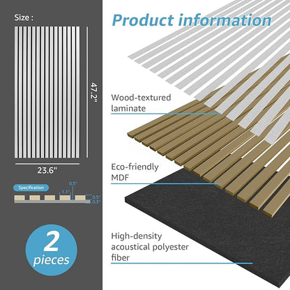Art3d 2 Wood Slat Acoustic Panels