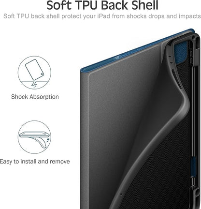 KingBlanc Case for iPad Pro 13-inch (M5 2025, M4 2024) with Built Pencil Holder, PU Leather Smart Stand Cover, Auto Sleep/Wake, Supports Pencil Pro/Pencil (USB-C), Multi-Viewing/Drawing Angles, Blue