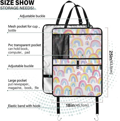 2 Pack Back Seat Car Organizer with Storage Pockets Kick Mats Back Seat Protector Hanging Car Organizer Automotive Seat Back Cover Organizers Gradient Cute Rainbows