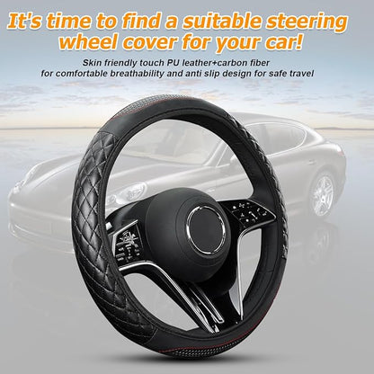 Car Steering Wheel Cover, 14.96" Leather Anti-Slip Vehicle Steering Wheel Protector with Fish Scale Graphic Grip, Automobile Interior Protection, Universal for Sedan Truck SUV (Black)