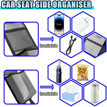 2-in-1 Tissue Holder Car Seat Storage Hanging Bag- Multi-Function Water Bottle Holder Bag Car Seat Side Organizer for Phone & Drink- Large Cup Holder Auto Stuff Holder with Mesh Pocket for Cars (Grey)
