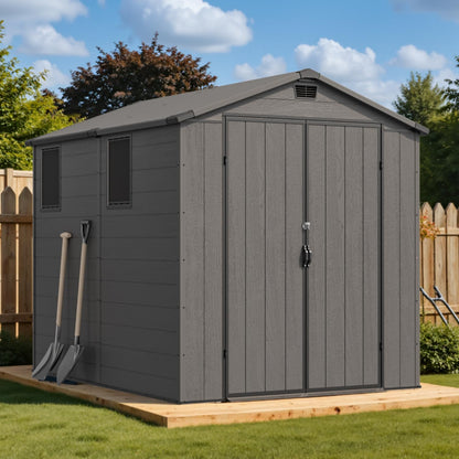 Devoko 6x8 Ft Outdoor Storage Shed - Lockable Resin Tool Shed with Window & Floor - Easy Assembly for Garden, Backyard, Dark Gray