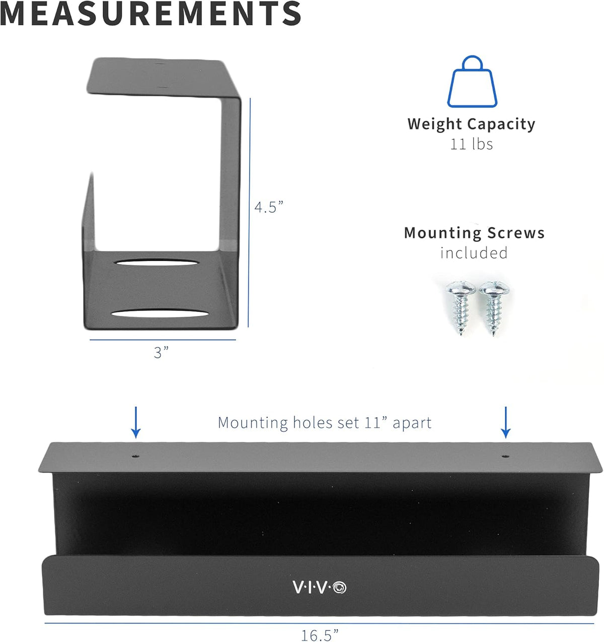 VIVO Under Desk 17 inch Cable Management Tray, Power Strip Holder, Cord Organizer, Wire Tamer for Office and Home, Black, DESK-AC06-1C