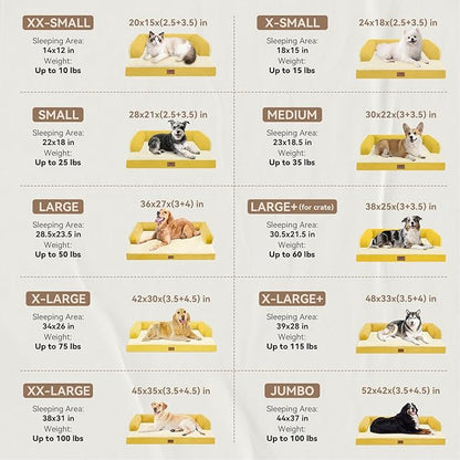 Large Dog Bed Orthopedic Washable - Couch Sofa - XL Large Big Dogs - Beds Bolster Pet - Memory Foam - Waterproof with Removable Cover - Ginger Yellow Dog Bed