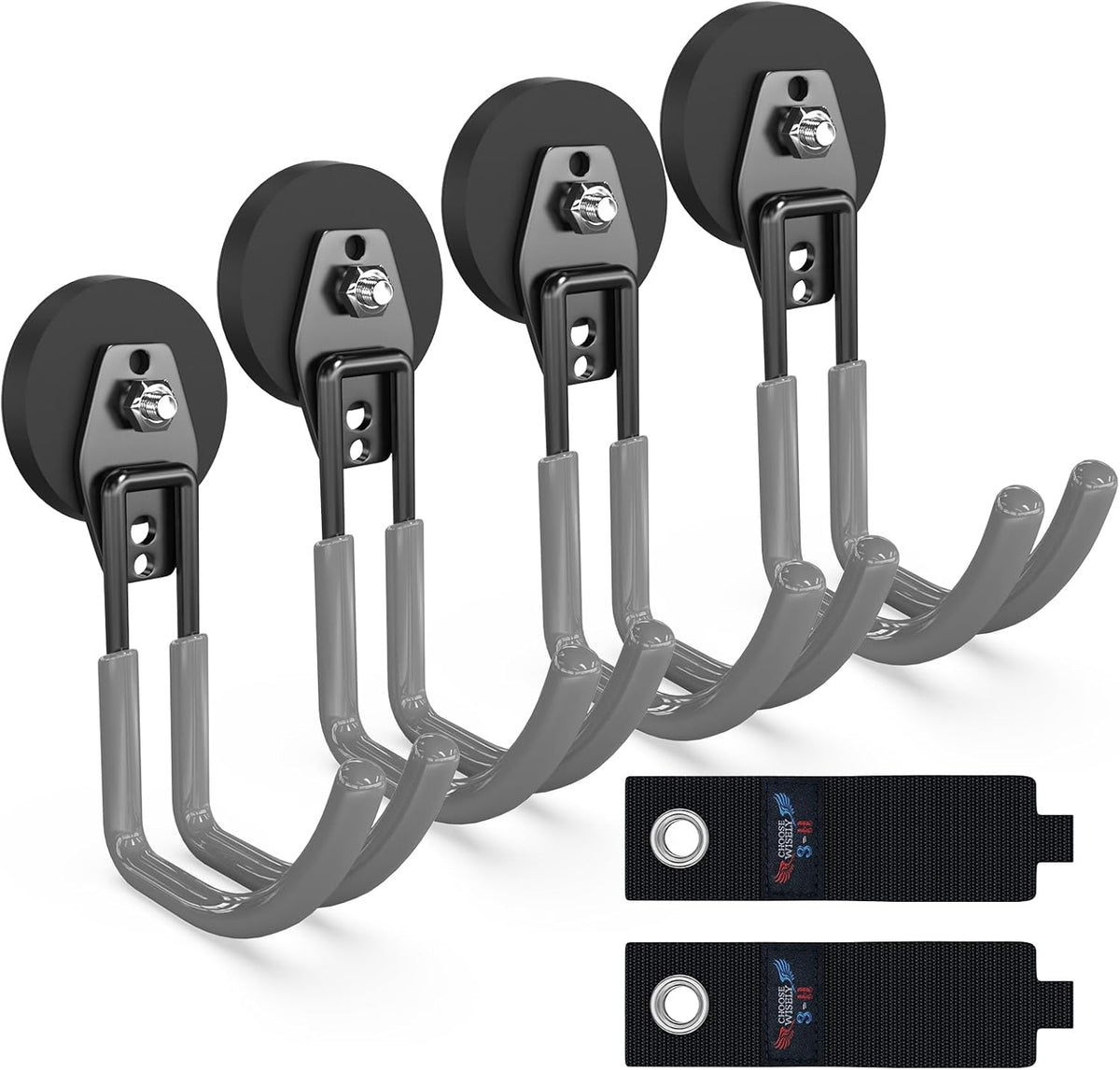 3-H Heavy Duty Magnet Garage Hooks 4 Pack, J Shape Strong Magnetic Hooks for Hanging Cordless Power Drill, Utility Magnetic Tool Holder for Metal Cabinet, Steel Pegboard, Toolbox, Garage(Grey)
