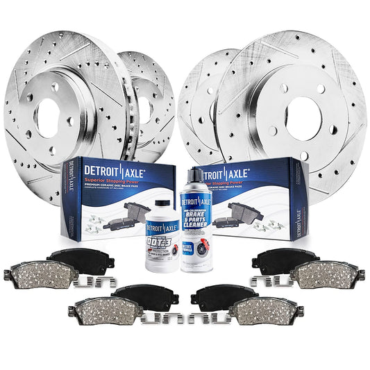Detroit Axle - AWD Brake Kit for 2002 2003 2004 Volkswagen Passat, Front and Rear Drilled & Slotted Disc Brake Rotors Ceramic Br