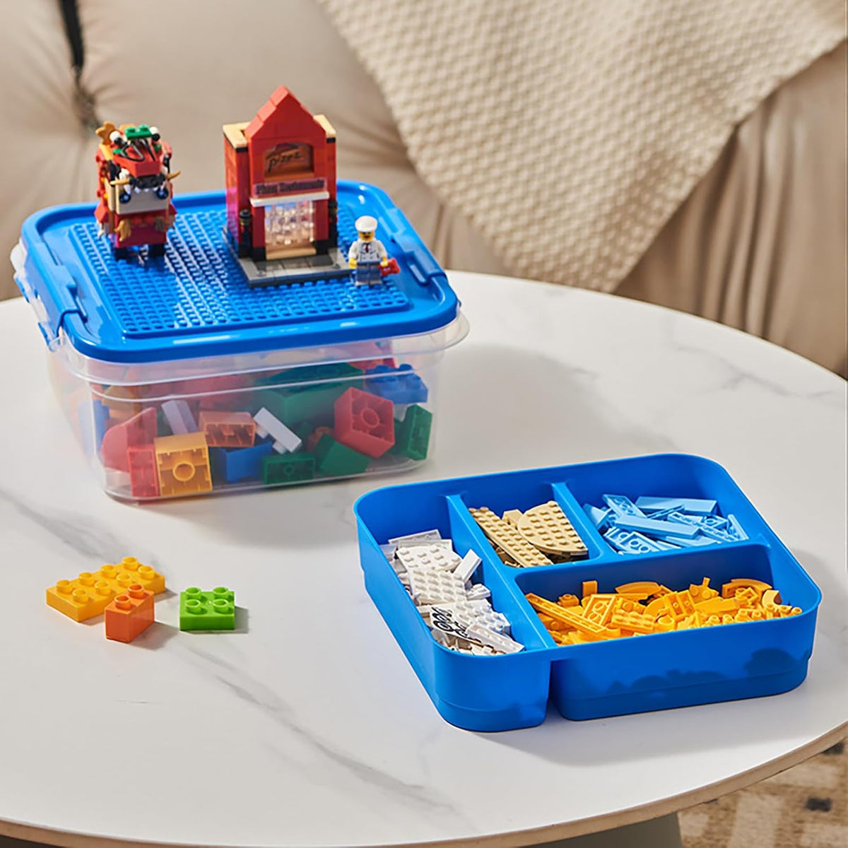 Storage Organizer Bins for Lego, Building Blocks Storage with Building Baseplate Lid, Storage Containers for Building Brick Storage Plastic Stackable Organizer Bin