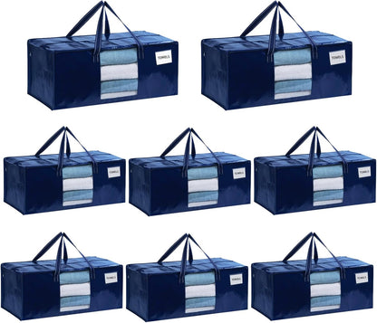 VENO 8 Pack Moving Bags Extra Large Storage Bags for College Move-In, Heavy-Duty Storage Totes, Packing Boxes, and Wardrobe Moving Supplies - Durable Laundry Bags for Clothes (Blue w/Window, 8 Pack)