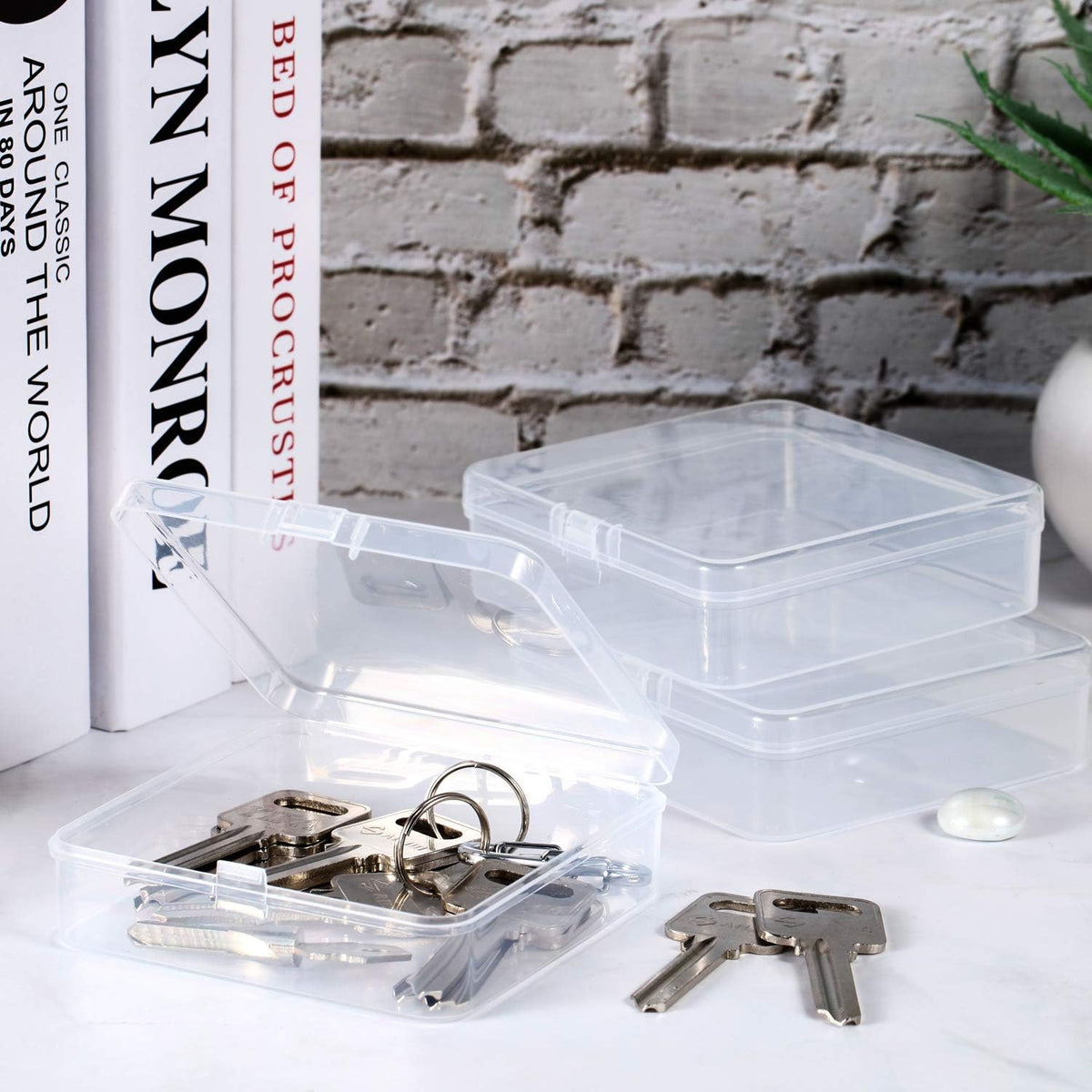 SATINIOR 24 Packs Small Clear Plastic Beads Storage Containers Box with Hinged Lid for Storage of Small Items, Crafts, Jewelry, Hardware (3.7 x 3.7 x 1.18 Inches)