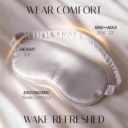 OLESILK Silk Sleep Eye Mask Blindfold with Double Layer Filling for Full Night's Sleep, Silk Wrapping Strap- Luxury Eye Cover Eyeshade for Women Men with Travel Bag and Ear Plugs, Silver
