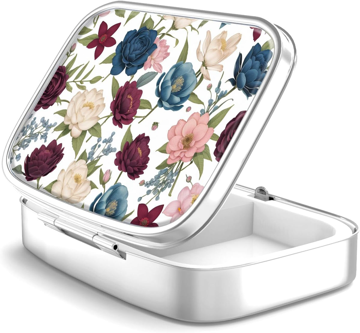 Pill Box 2 Compartment Small Pill Case,Portable for Pocket or Purse Pill Organizer Pill Container Holder to Hold Vitamins, Medication, Fish Oil and Supplements(Garden Flowers)