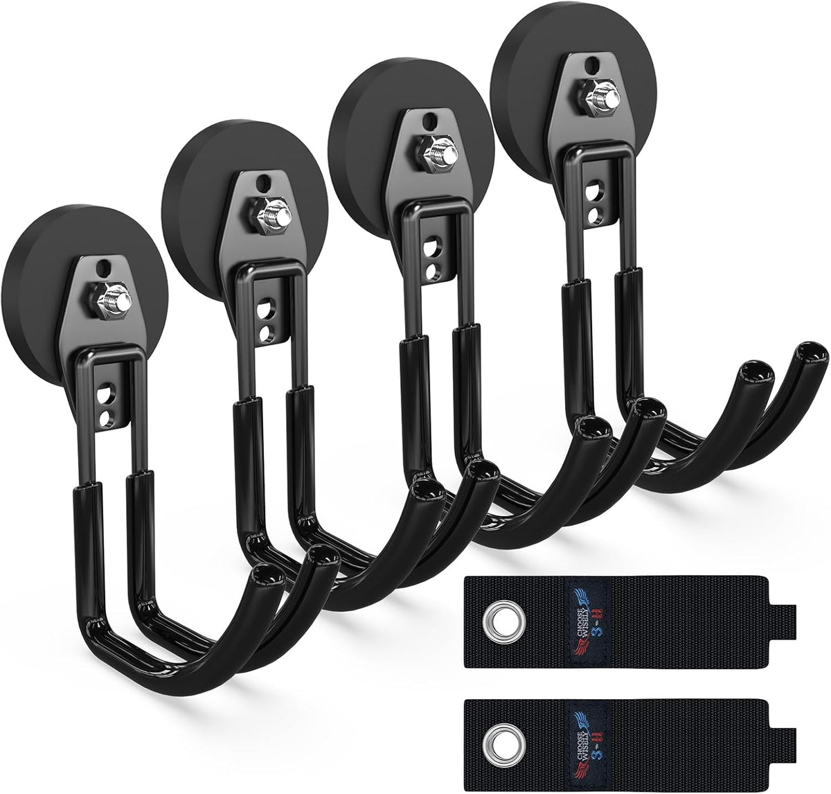 3-H Heavy Duty Magnet Garage Hooks 4 Pack, J Shape Strong Magnetic Hooks for Hanging Cordless Power Drill, Utility Magnetic Tool Holder for Metal Cabinet, Steel Pegboard, Toolbox, Garage(Black)