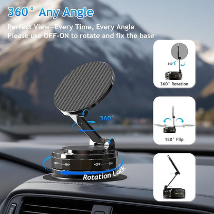 Phone Holders for Your car, Compatible with MagSafe, Ultra Vacuum Suction Cup Mount, 360° Rotation, Car Phone Holder Compatible with All Models, Carbon Fiber Deep Brown