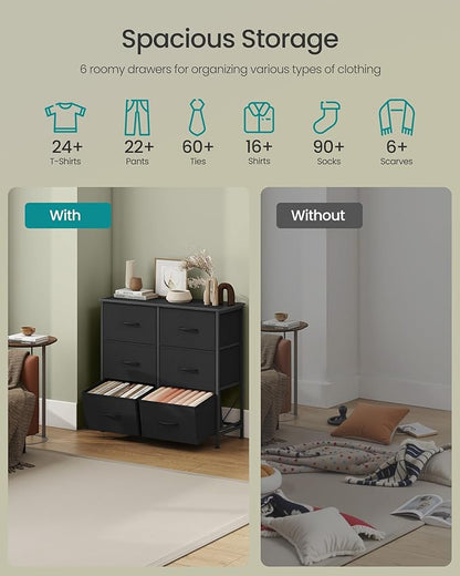 SONGMICS Dresser for Bedroom, Chest of Drawers, TV Stand, 6 Non-Woven Fabric