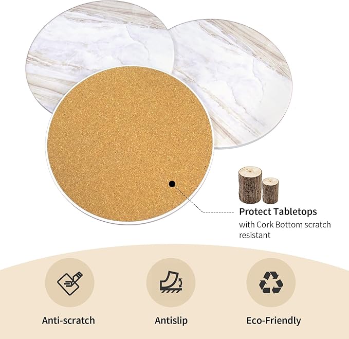 8 Inch Trivets for Hot Dishes, Pots and Pans, Marble Style Ceramic Trivet with Holder, Heat Resistant Hot Plate Mats for Countertops, Table, Home Essentials, Farmhouse Decor, Set of 3