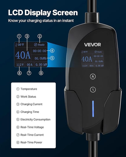 VEVOR Level 2 Tesla Charger, 40 Amp Adjustable Current, 240V Portable Home