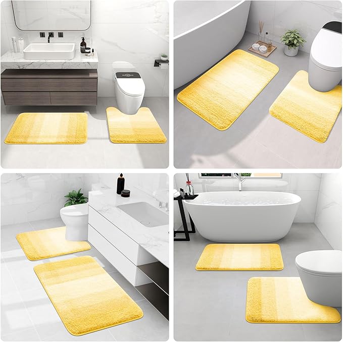 Arotive Microfiber Bathroom Rugs, Shaggy Soft and Absorbent Bath Rug, Non-Slip, Thick Plush Machine Washable Dry Bath Mats for Bathroom, Tub and Shower, 24x16, Yellow, Rectangular