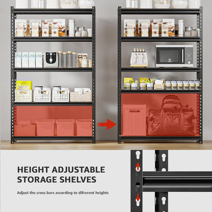 60" H x28 W x12 D Father&I 5-Shelf-Rack Shelves Industrial Metal Steel Garage/Kitchen Storage Heavy-Duty Adjustable Tall Shelving Units Organizer for Closet/Pantry/Attic/Laundry, Black