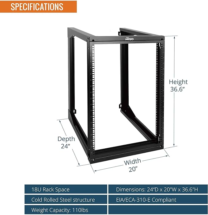 Tecmojo 18U Wall Mount Server Rack, Open Frame Network Rack