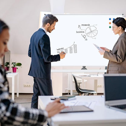 White Board on Wheels, 48 x 32 Inches Height-Adjustable Large Rolling Whiteboard