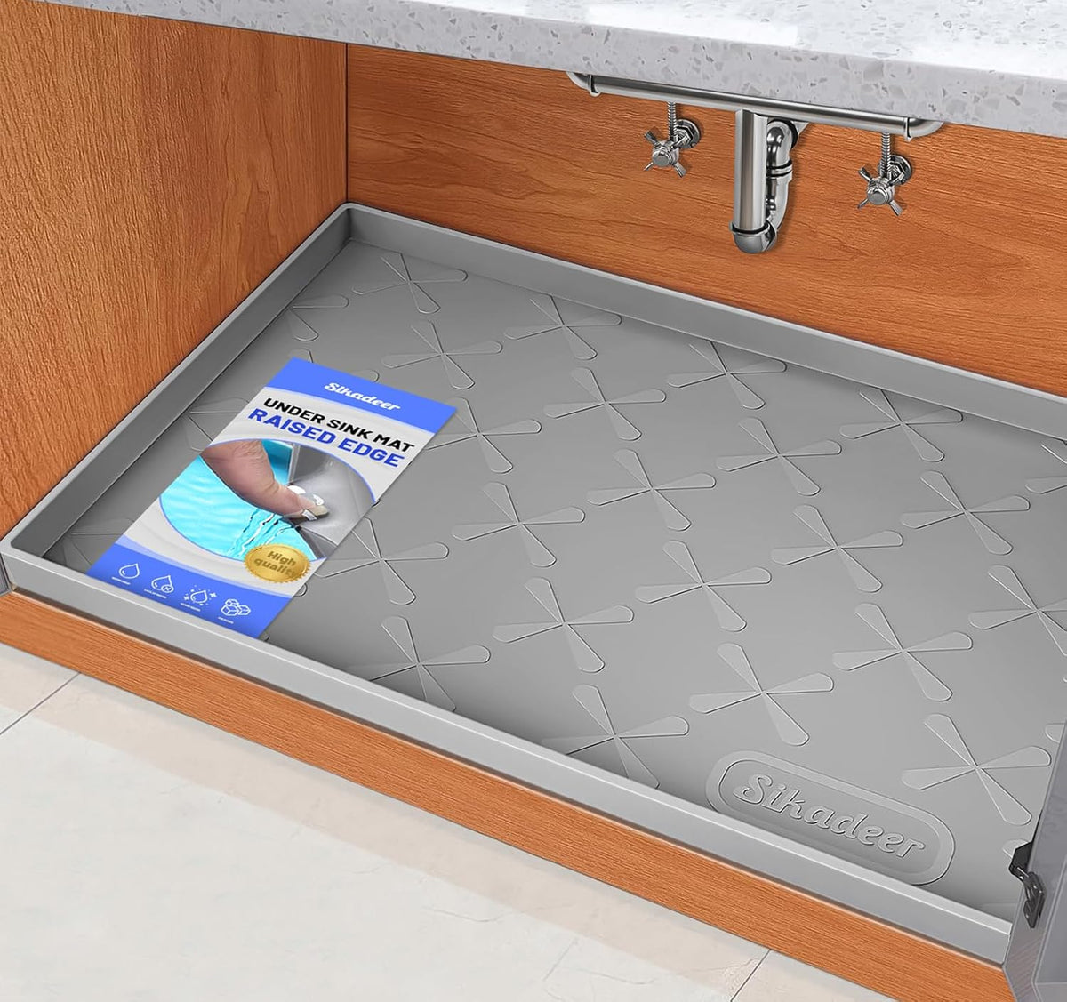 SIKADEER 31" x 22" Under Sink Mat Waterproof, Silicone Mat Kitchen Drawer Shelf and Cabinet Liner, Sink Protector for Kitchen Organizers and Storage, Boot Tray Pet Food Mats