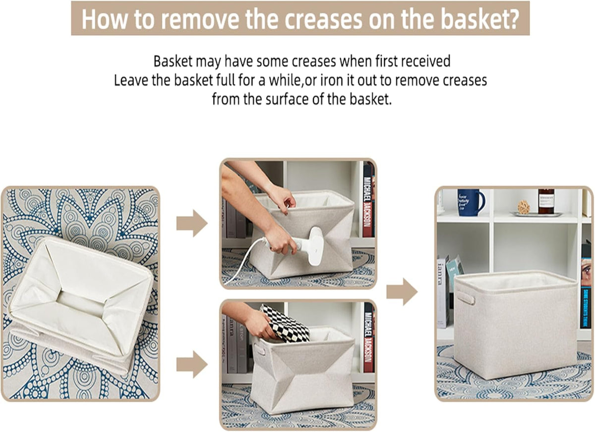 HNZIGE Large Fabric Storage Baskets for Storage 3 Pack Shelf Closet Storage Bins Baskets for Organizing Linen Cloth Decorative Baskets Organizers Home Nursery Toy Cream 15“ x 11” x 9“