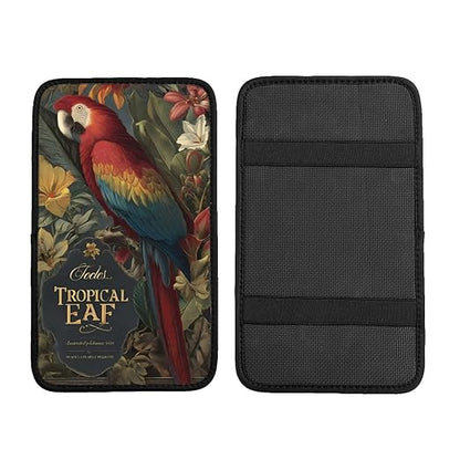 Tropical Leaves and Flowers Car Auto Armrest Cushion Cover Accessories Center Console Seat Box Pad Protector Universal Decoration for Most Vehicle SUV Truck