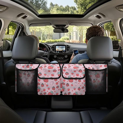 Strawberry Car Trunk Organizer, Novelty Car Accessories Marble Car Organizer for SUV/Truck/MPV, Hanging Car Storage Organizer with 4 Pocekts, Frees Trunk Floor, Sturdy Space Saving Expert