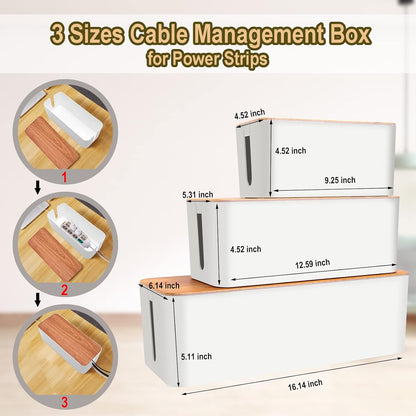 YUANYE Cable Management Box Cable Management Kit for Power Strip to Hide Wires,Cord Organizer Boxes,Safe ABS Material Wire Organizer of Cable Clips Sleeve for Home & Office,3Pack-128PCS/White