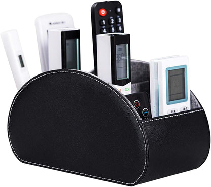 BONNY DODO Remote Control Holders Organizer Box with 5 Compartment PU Leather Multi-functional Office Desk Storage Caddy Store (Black)