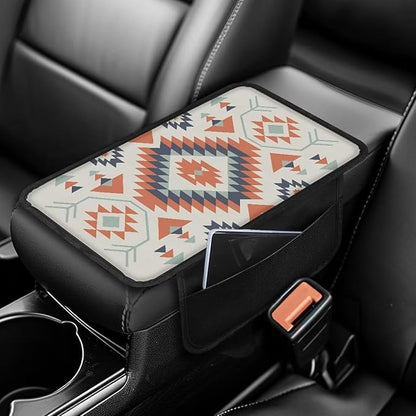 Navajo Aztec Geometric Pattern Car Armrest Cover Anti-Slip Middle Console Cover Breathable Auto Center Console Pad Car Interior Decoration Accessories Protector