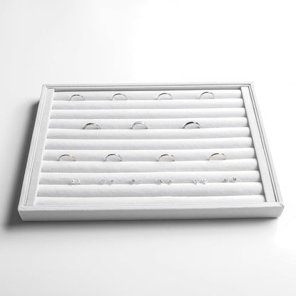 Frebeauty Stackable Velvet Jewelry Organizer Trays for Drawers Inserts Jewelry Storage Tray Display Case, Stud Earrings Bracelets Necklace Rings Accessories Trays for Women(Set of 4)(White)