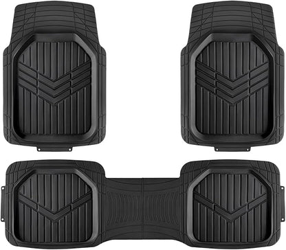 Amazon Basics 3-Piece All-Weather Heavy Duty, Full Set PVC Floor Mats for Universal Fit in Cars, SUVs, and Trucks, Black, Trim to Customize