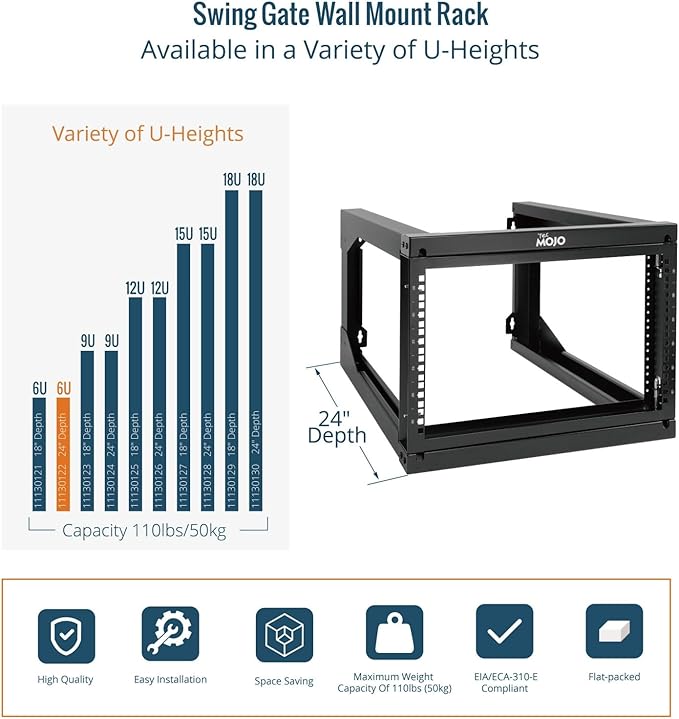 Tecmojo 6U Wall Mount Server Rack Swing Gate, 19in Computer/AV/Data/IT/Media