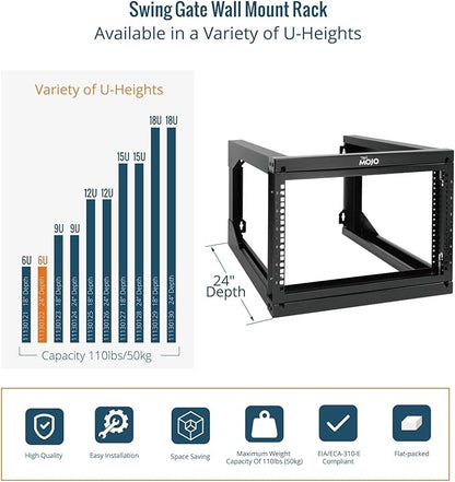 Tecmojo 6U Wall Mount Server Rack Swing Gate, 19in Computer/AV/Data/IT/Media