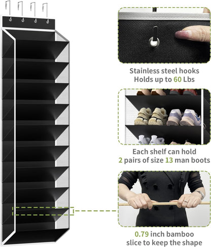KEEPJOY 10 Tiers Mesh Over Door Shoe Organizer Storage, Hanging Shoe Holder for Door with Large Deep Pockets, Fit 20-30 Pairs Shoe Rack for Sneakers, Boots.(Black)