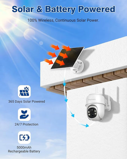 Septekon 360°PTZ Security Cameras Wireless Outdoor 2 Pack, 2K Solar Battery