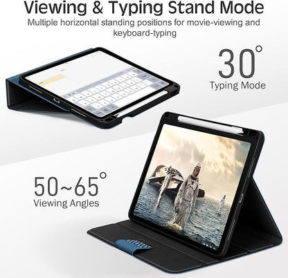 KingBlanc Case for iPad Pro 13-inch (M5 2025, M4 2024) with Built Pencil Holder, PU Leather Smart Stand Cover, Auto Sleep/Wake, Supports Pencil Pro/Pencil (USB-C), Multi-Viewing/Drawing Angles, Blue