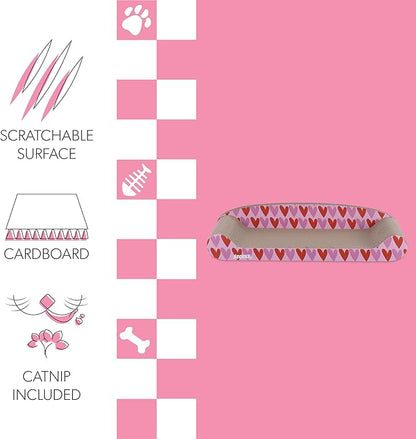 The LICKER Store CSR1004A Montego 27.5" Coastal Patterned Cardboard Lounge Bed Cat Scratcher with Catnip, Pink/Red