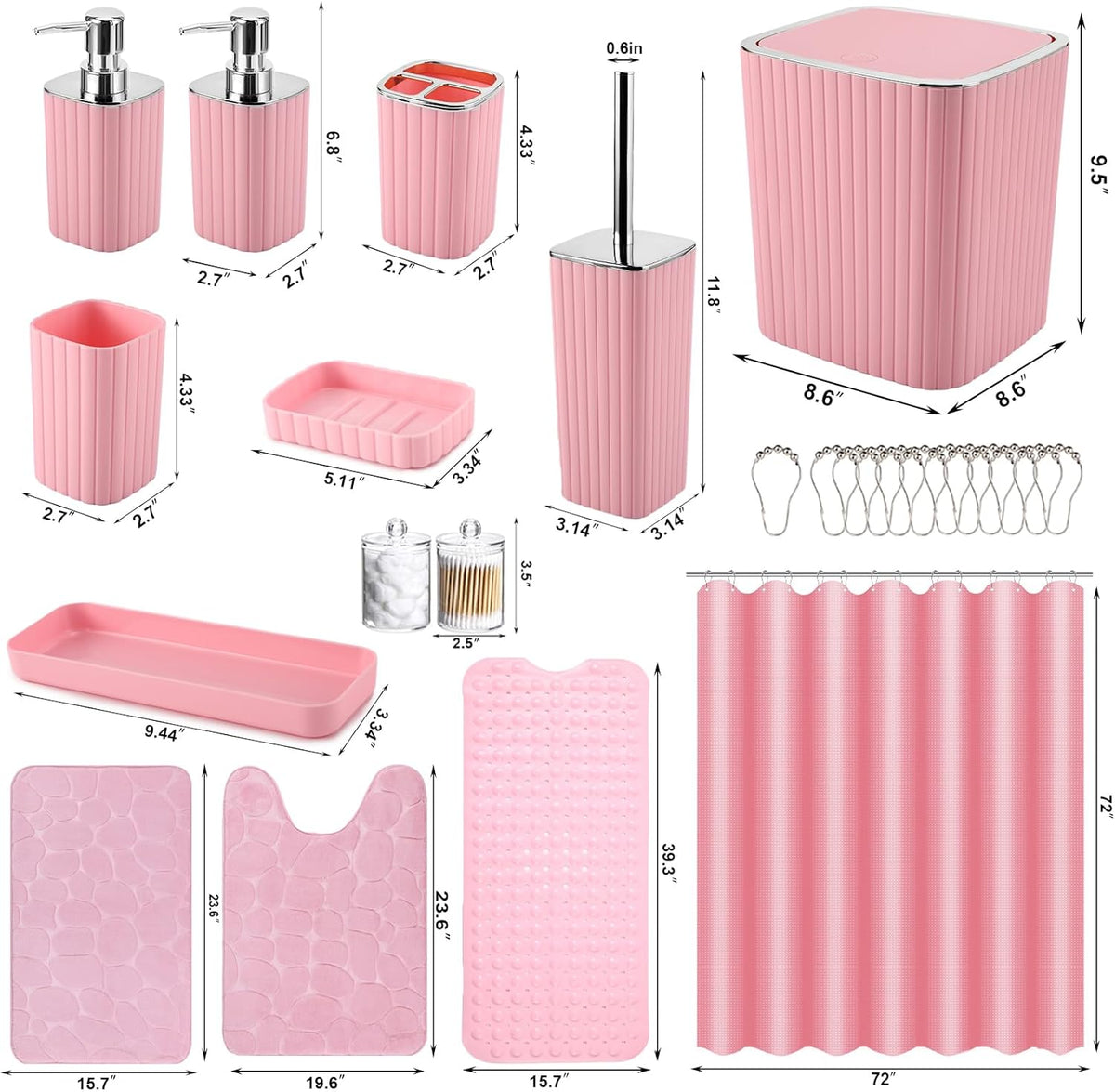 26PC Bathroom Accessories Set - Gorgeous Pink Bathroom Set, Bathroom Accessory Set, Pink Shower Curtain Set with Bathtub Mats for Shower Tub