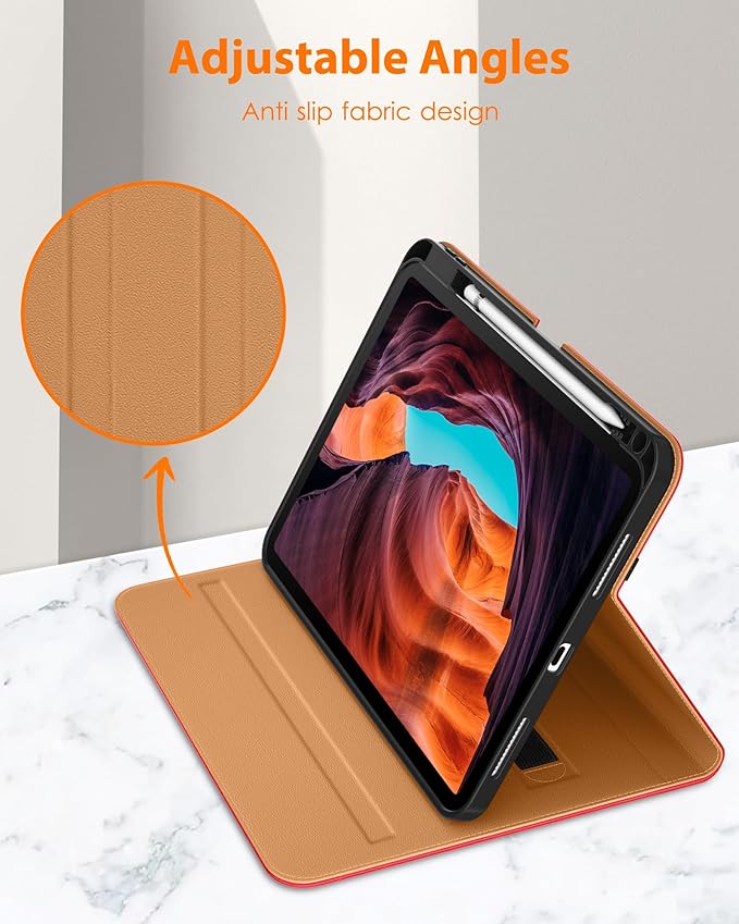 DTTO for iPad (A16) 11th Generation Case 11 Inch 2025, iPad 10th Generation Case 10.9 Inch 2022, Premium Leather Business Folio Stand Cover with Pencil Holder - Auto Wake/Sleep, Bright Red