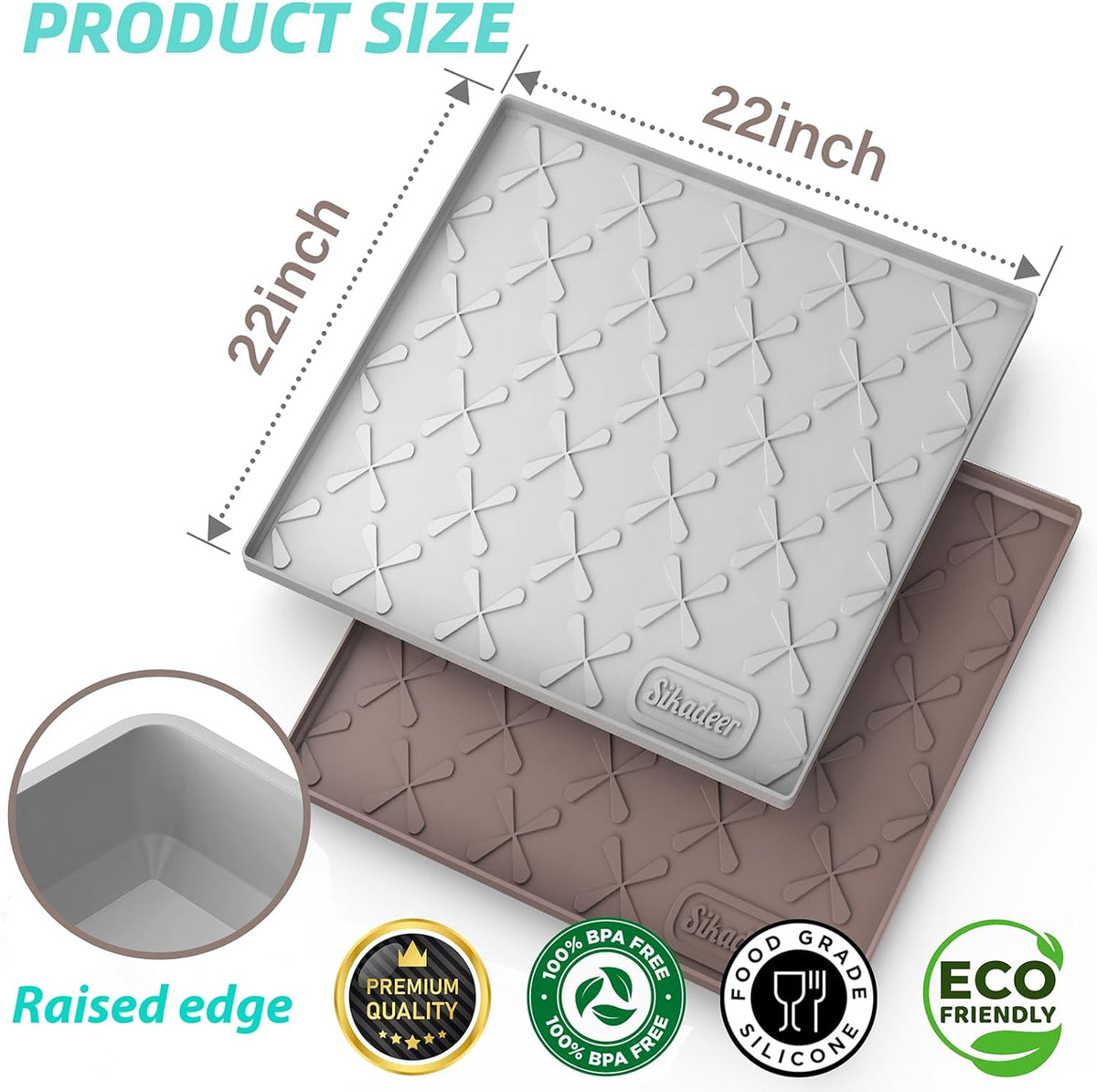 SIKADEER 22" x 22" Under Sink Mat Waterproof, Silicone Mat Kitchen Drawer Shelf and Cabinet Liner, Sink Protector for Kitchen Organizers and Storage, Boot Tray Pet Food Mats