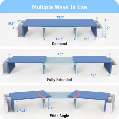 Simple Houseware Desk Dual Monitor Stand Riser with Drawer, Blue