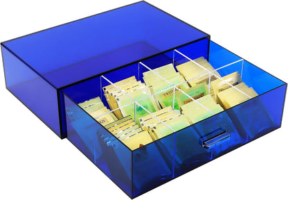 Acrylic Tea Bag Organizer and Storage Box Stackable Tea Bag Holder with Drawer for Countertop, Navy Blue
