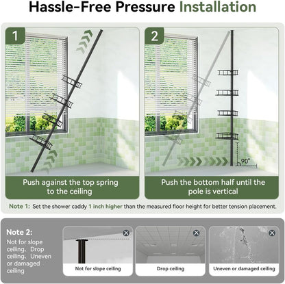 Corner Shower Caddy Tension Pole-4 Tier Adjustable Bathroom Shower Organizer with Soap Holder, Rustproof Shower Shelves Shower Rack for Inside Shower, Bathtub Shampoo Storage 29-118", Black