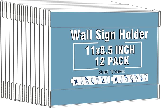 Dingelex Acrylic 8.5x11 Horizontal Sign Holder, 12 Pack, No Drilling