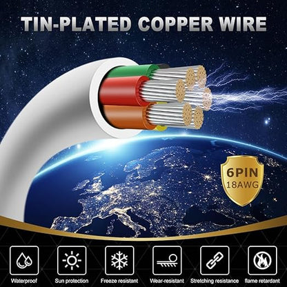 18 Gauge 6 Conductor Electrical Wire, 65.6FT White Stranded Low Voltage 18/6