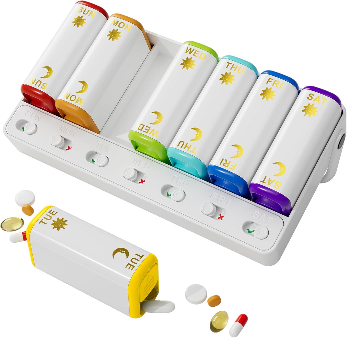 Restree Weekly Pill Organizer Two Time a Day, 7 Day Travel Pill Box, Daily Medicine Organizer, AM&PM Portable Pill Case for Vitamins Fish Oil/Supplements Medication Reminder Design (White)