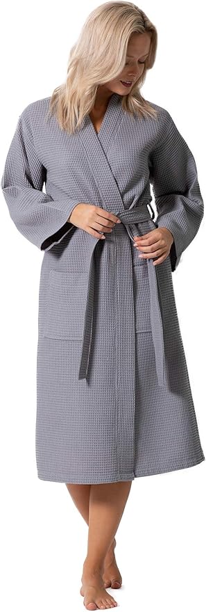 Turkish Linen Waffle Knit Lightweight Kimono Spa & Bath Robes for Women - Quick Dry - Soft